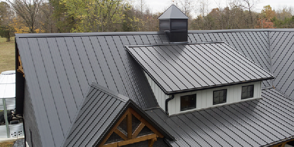 Home with standing seam metal roofing