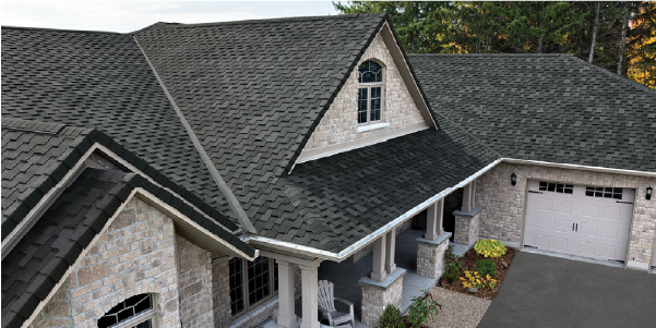 Home with asphalt shingle roofing