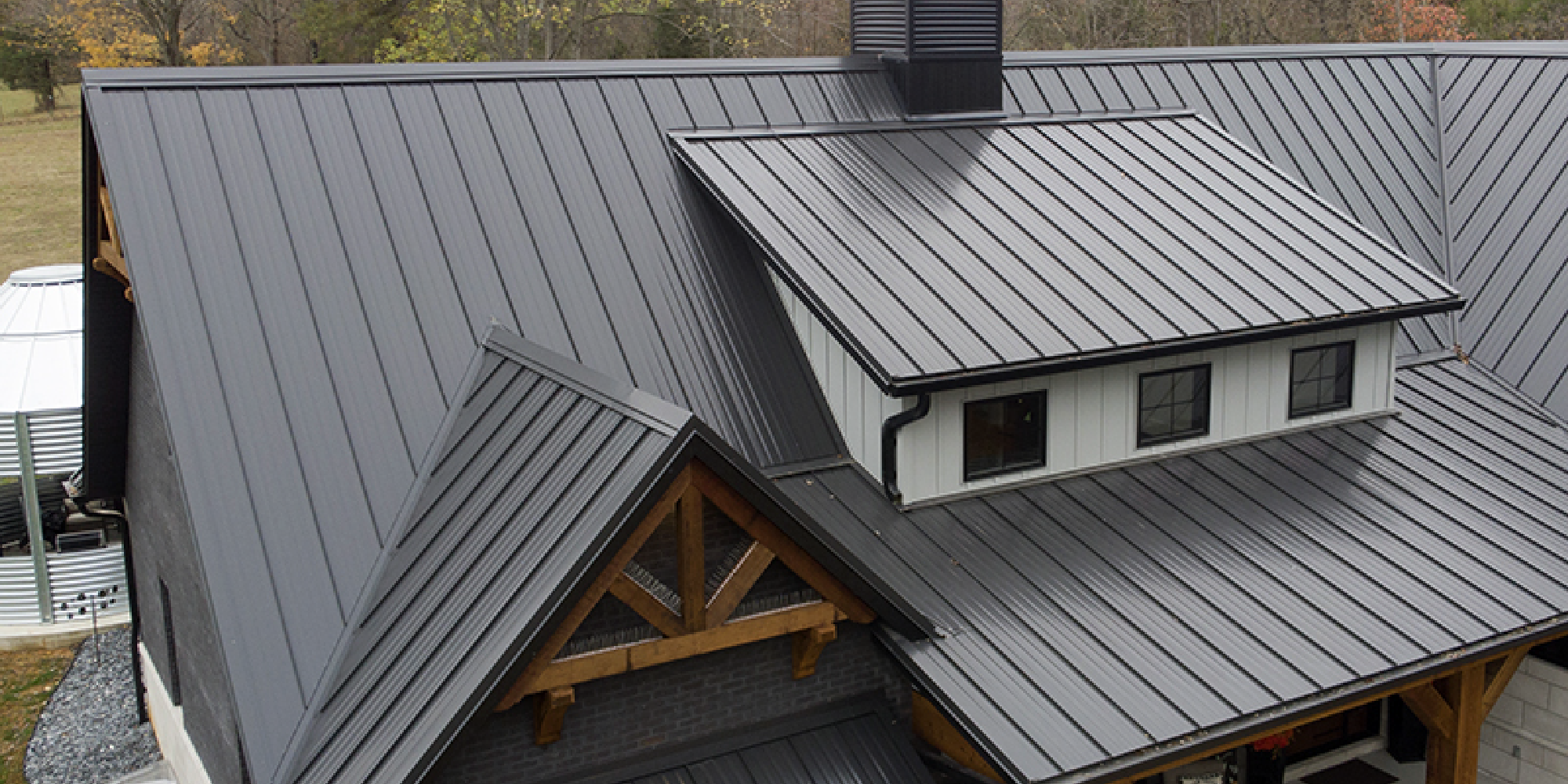 Home with standing seam metal roofing