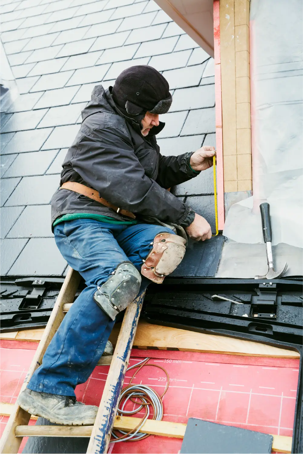 Image of a house with a roofer performing a roof repair